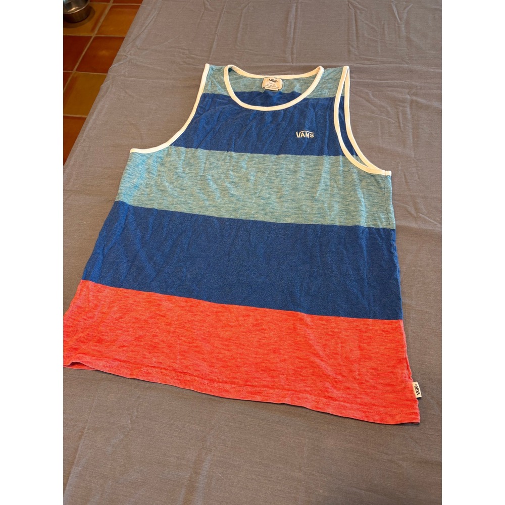 Vans Mens Striped Tank Top Blue Teal Orange Colorblock Skate Surf Sleeveless M